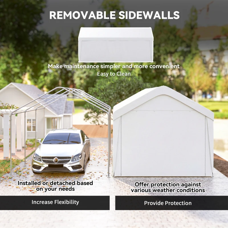 Outsunny Carport, 10 x 20 ft Portable Garage with 2 Roll-Up Doors and Removable Sidewalls for Car, Truck, Boat, White