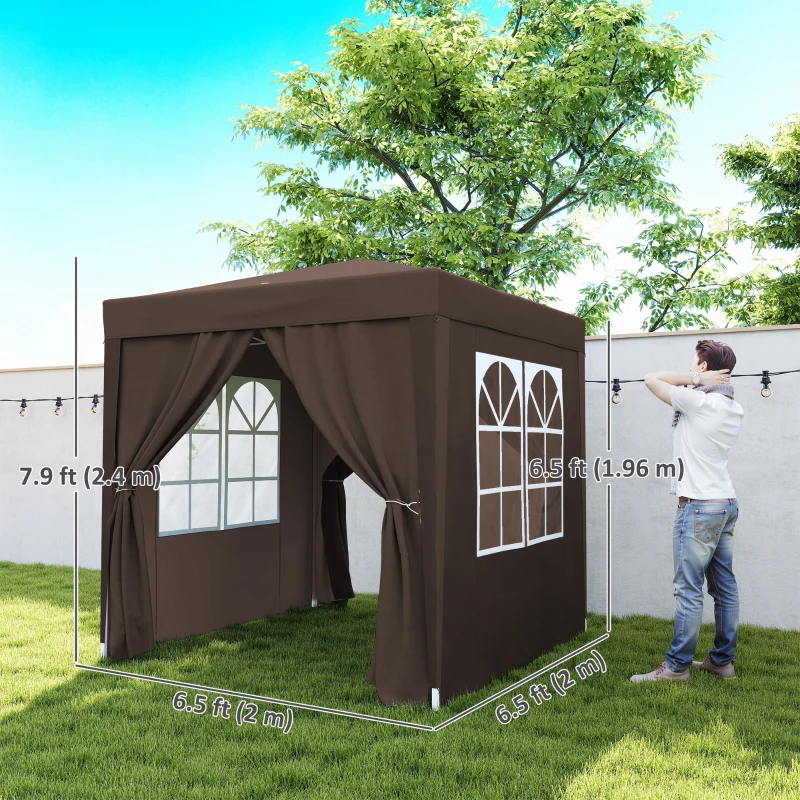 Outsunny 6.6'x6.6' Pop Up Canopy Tent with Sidewalls, Instant Sun Shelter Camping Gazebo with Carry Bag, Coffee
