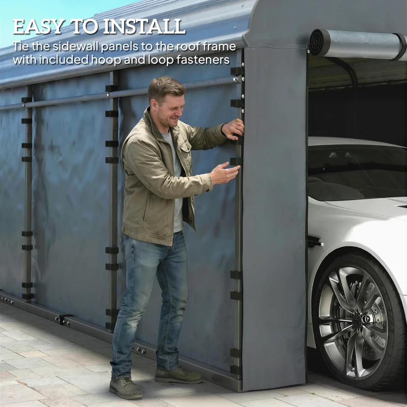 Outsunny Carport Replacement Sidewall Panel for 12' x 20' Carports, UPF50+ Waterproof Replacement Side Wall Cover, Dark Gray