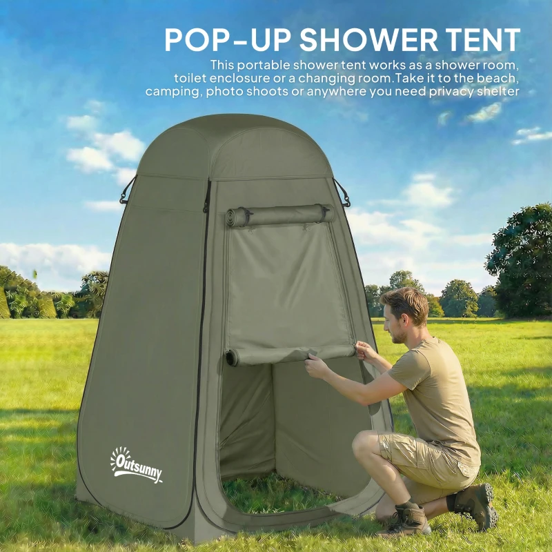 Outsunny Pop Up Shower Tent, Portable Privacy Room for Outdoor Changing, Dressing, Fishing Storage with Carrying Bag, Green