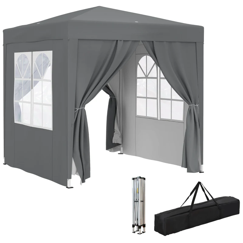 Outsunny 6.6'x6.6' Pop Up Canopy Tent with Sidewalls, Instant Sun Shelter Camping Gazebo with Carry Bag, Grey