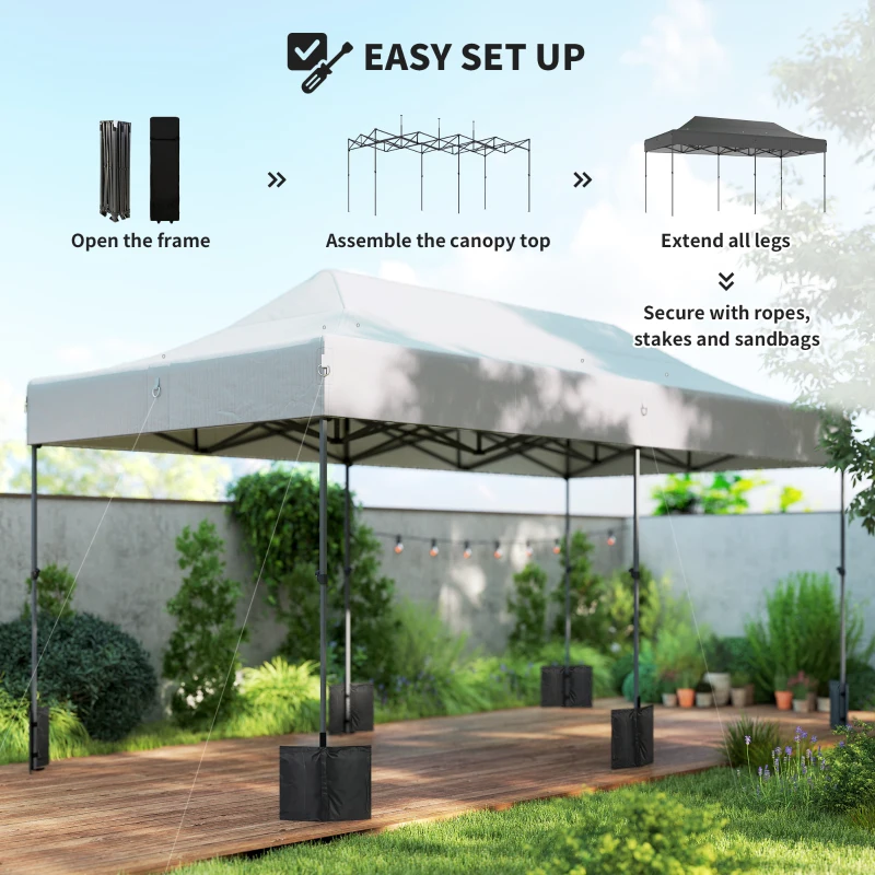 Outsunny 10 x 20 ft Pop Up Canopy Tent, Heavy Duty UPF50+ Outdoor Portable Instant Canopy Shelter with Wheeled Bag, White