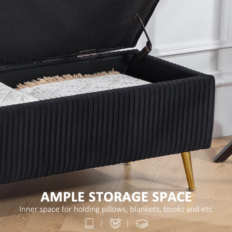 HOMCOM Storage Ottoman Bench, 43 Inch Large Storage Chest with Steel Legs and Padded Seat, Foot Rest, Load 485 lbs, Black