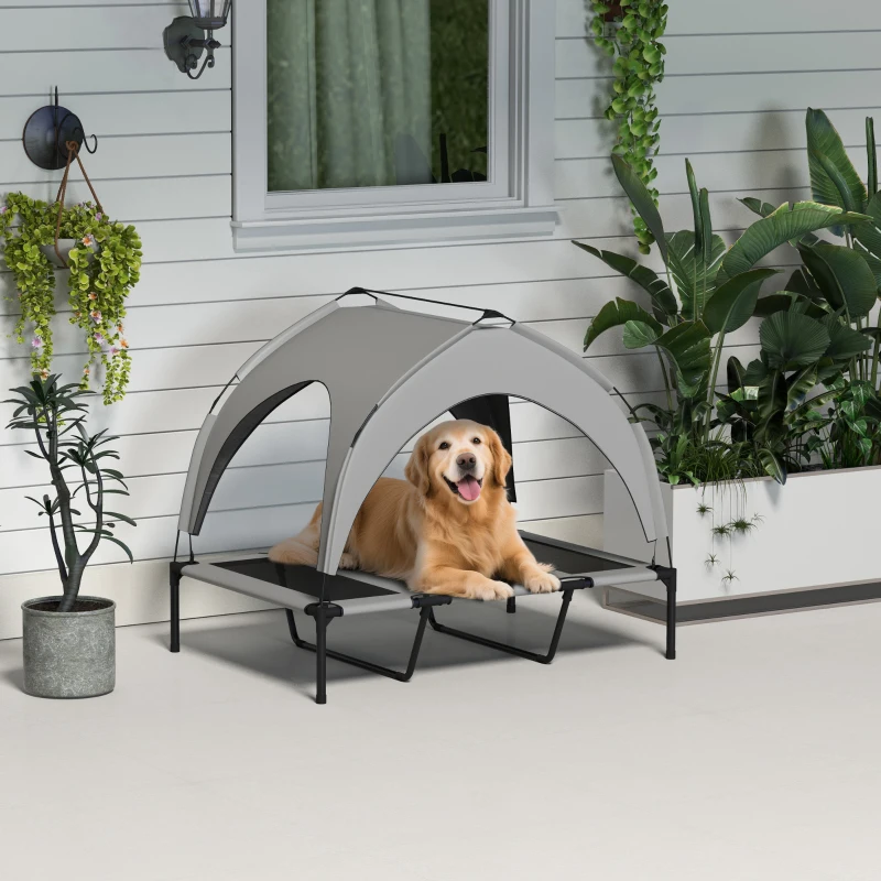 PawHut Elevated Dog Bed with Canopy, Raised Outdoor Pet Bed for Camping with Washable Breathable Mesh, 42" x 30" x 37"