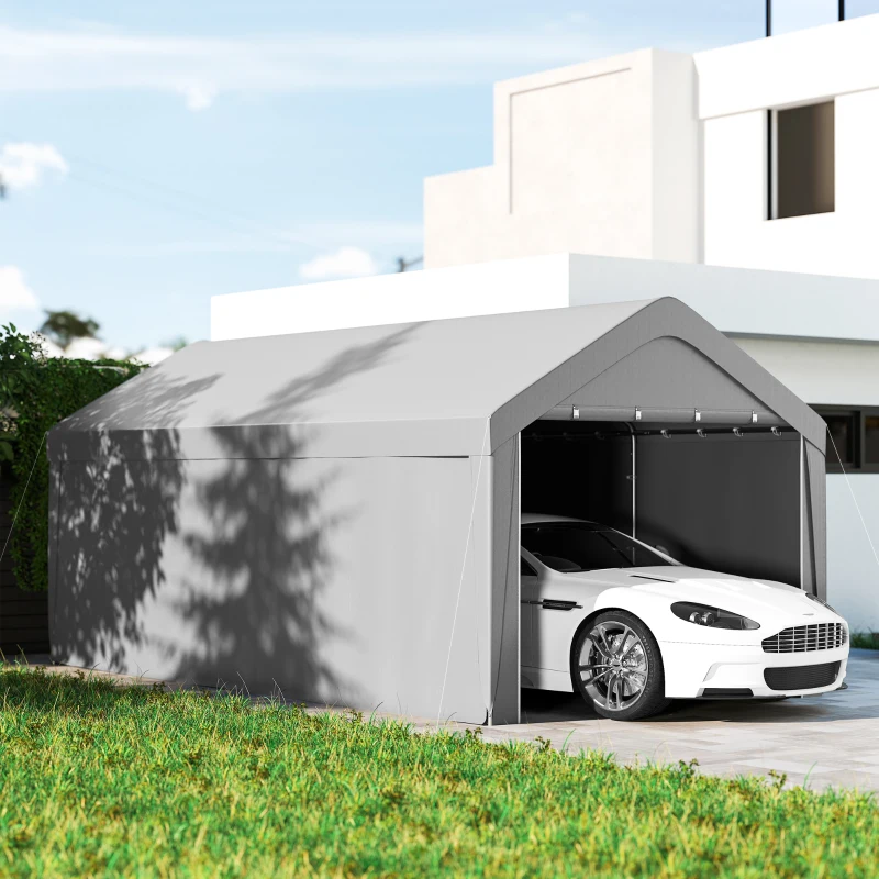 Outsunny Carport, 10 x 20 ft Portable Garage with 2 Roll-Up Doors and Removable Sidewalls for Car, Truck, Boat, Light Grey