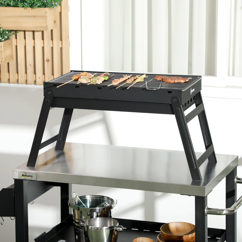 Outsunny Portable Charcoal Grill with Pull-Out Charcoal Basin, Folding Tabletop Barbecue, Compact Camping BBQ, Black