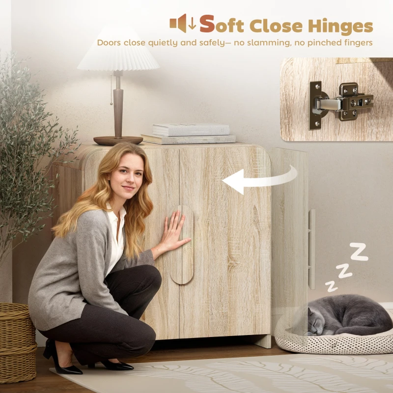 HOMCOM Sideboard Buffet Cabinet, 31.5" Modern Kitchen Storage Cabinet with Soft-Close Door and Adjustable Shelf, Natural Wood