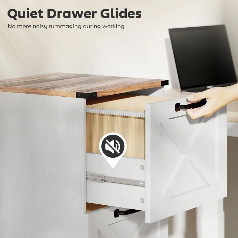 HOMCOM 2 Drawer File Cabinet with Silent Slides, Vertical Farmhouse Filing Cabinet Fits Letter/A4 Size Home Office, White