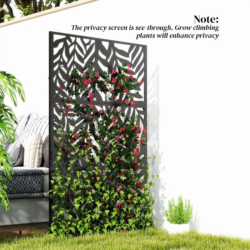 Outsunny Metal Outdoor Privacy Screen, 72" x 38" Freestanding Outdoor Divider, Black