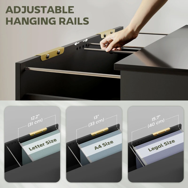 HOMCOM Lateral File Cabinet with 2 Drawers, Modern Filing Cabinet for Letter/A4/Legal Size Files, High Gloss Black