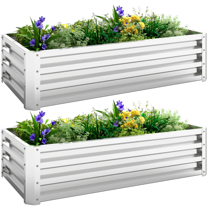 Outsunny Galvanized Raised Garden Bed, 4' x 2' x 1' Metal Planter Box, for Growing Vegetables, Flowers, Herbs, Succulents, Silver