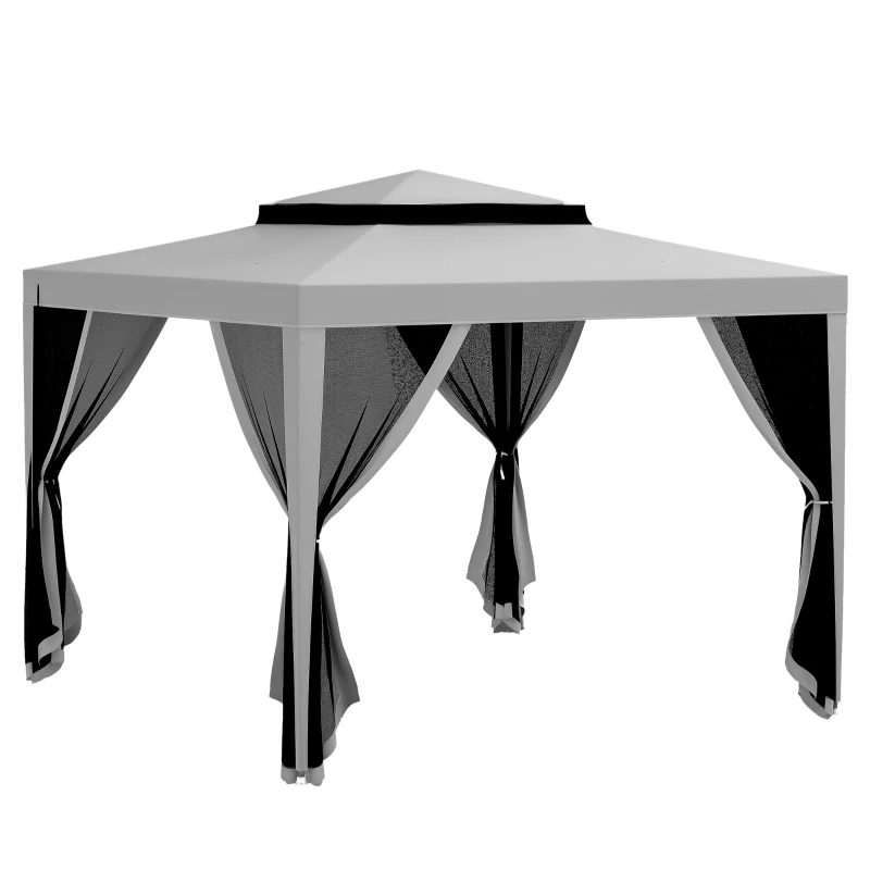 Outsunny 10' x 10' Outdoor Canopy Tent Party Tent with Mesh Netting and Double Tier Roof for Backyard, Garden, Patio, Grey