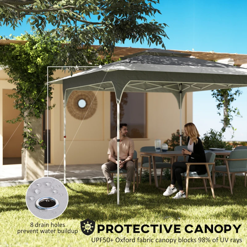 Outsunny 11.5 x 11.5 ft Pop Up Canopy Tent with 1-Button Push Easy Setup, UPF 50+ 2-Tier Instant Canopy with Carry Bag, Dark Grey