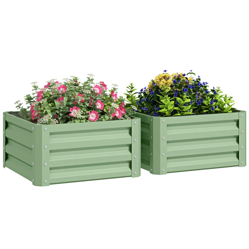 Outsunny 2' x 2' x 1' 2-Pieces Raised Garden Bed with Galvanised Steel Frame for Vegetables, Flowers, Herbs, Light Green