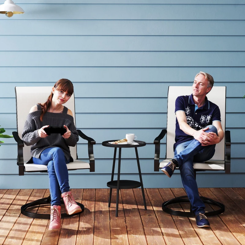 Outsunny Patio Swivel Chairs Set of 2, High Back Patio Dining Chairs with All-Weather Mesh for Backyard, Lawn, Garden, Cream