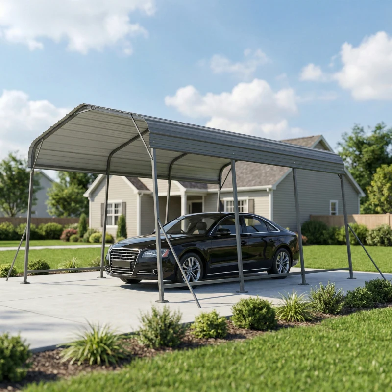 Outsunny 11 x 15FT Metal Carport, Heavy-Duty Carport Canopy with Reinforced Frame & Galvanized Steel Roof, Dark Grey