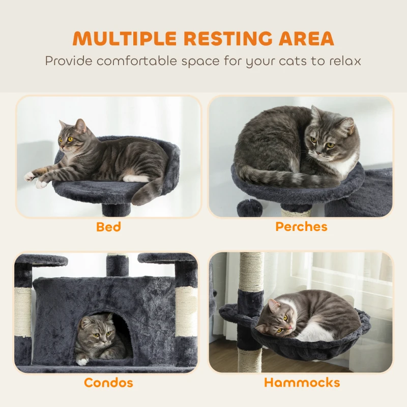 PawHut 79" Scratching Kitten Tree Condo Kitten Scratch Activity Center Toys Dark Grey