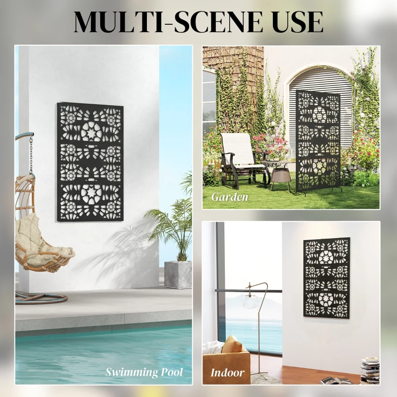 Outsunny Metal Outdoor Privacy Screen, 72" x 38" Freestanding Outdoor Divider, Black