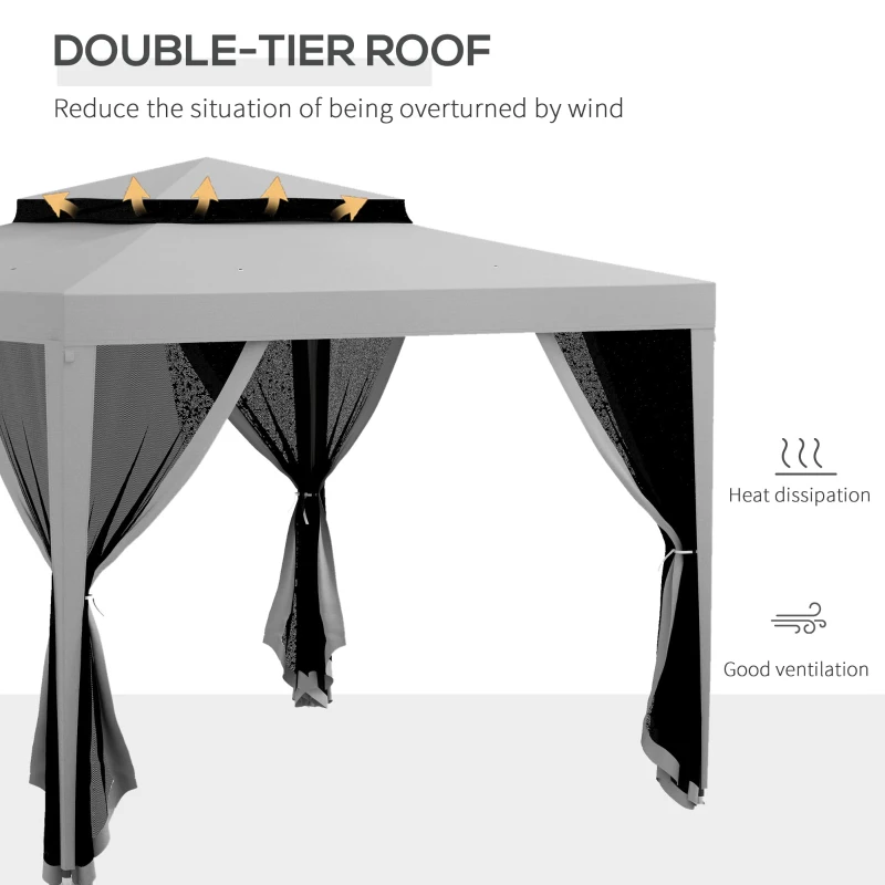 Outsunny 10' x 10' Outdoor Canopy Tent Party Tent with Mesh Netting and Double Tier Roof for Backyard, Garden, Patio, Grey