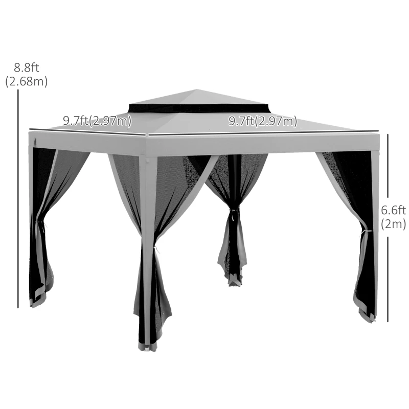 Outsunny 10' x 10' Outdoor Canopy Tent Party Tent with Mesh Netting and Double Tier Roof for Backyard, Garden, Patio, Grey