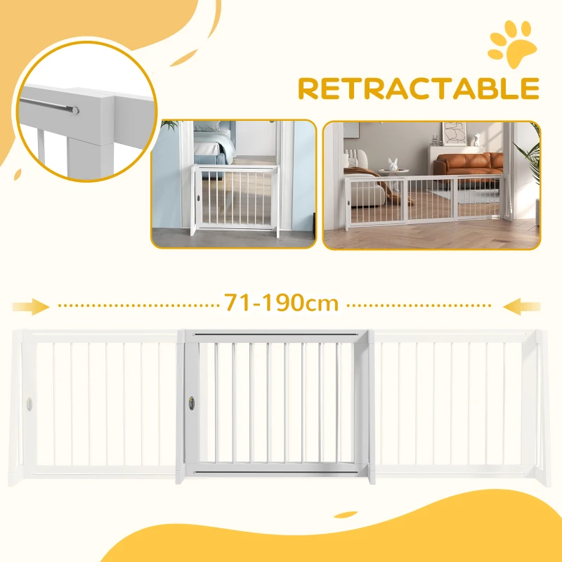 PawHut 28"-75" Freestanding Wooden Pet Gate with Support Feet & Non-Slip Mats for Indoor, Stairway, Doorway, White