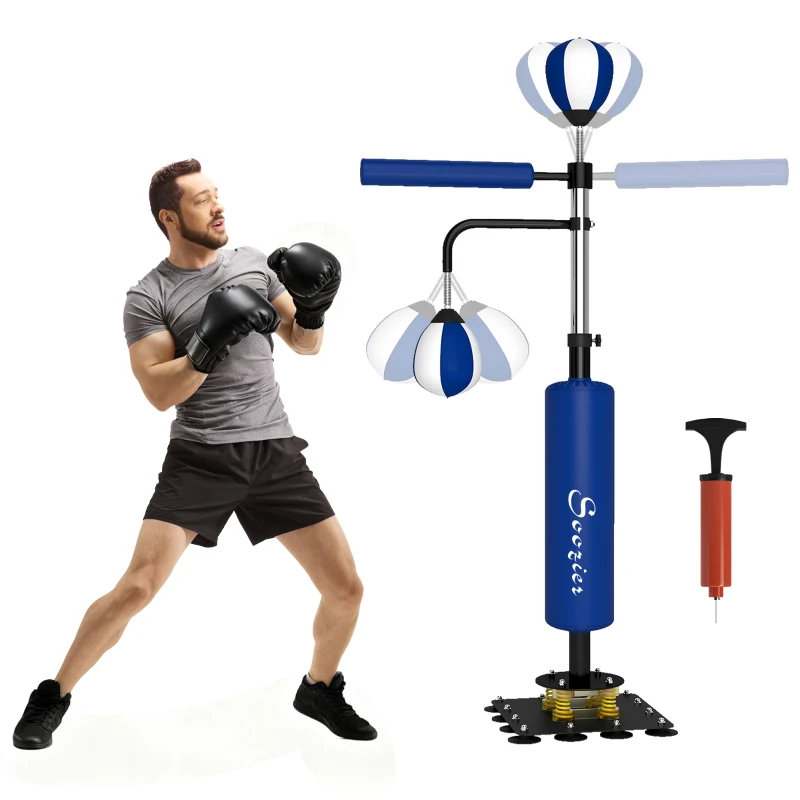 Soozier 4.6'-6.7' Speed Bag Boxing Bag Stand, Reflex Bag Boxing Training Equipment, Speed Punching Bag, Blue