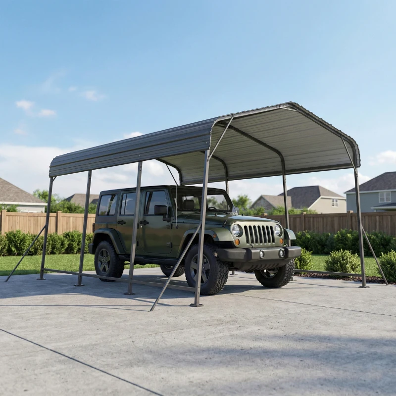 Outsunny 11 x 15FT Metal Carport, Heavy-Duty Carport Canopy with Reinforced Frame & Galvanized Steel Roof, Dark Grey
