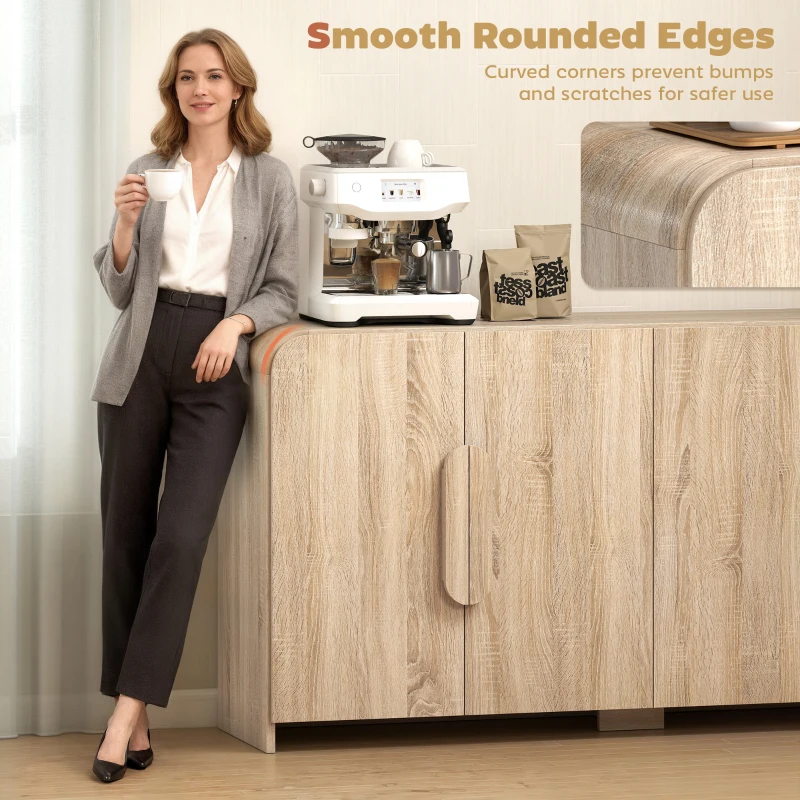 HOMCOM Sideboard Buffet Cabinet, 62" Modern Kitchen Storage Cabinet with Soft-Close Doors and Adjustable Shelves, Natural Wood