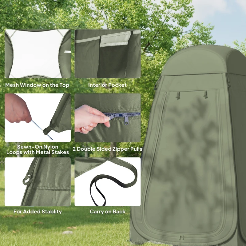 Outsunny Pop Up Shower Tent, Portable Privacy Room for Outdoor Changing, Dressing, Fishing Storage with Carrying Bag, Green