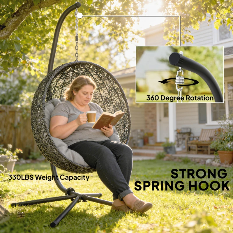 Outsunny Hanging Egg Chair Stand Only, Heavy Duty Hammock Chair Stand, 330lbs Weight, Black