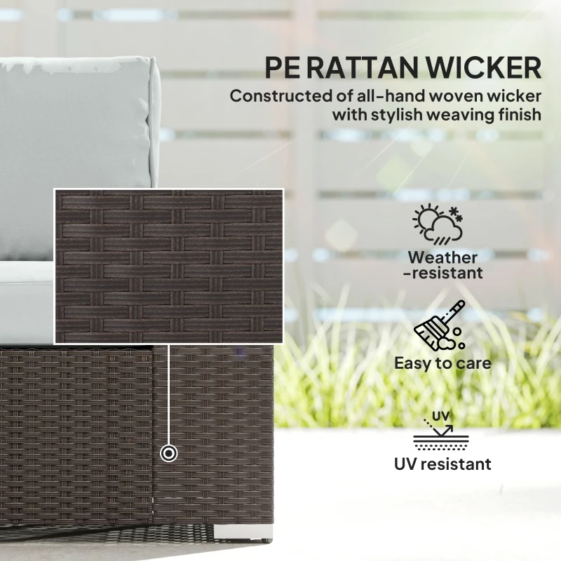 Outsunny 3-Seater Outdoor Sofa Couch, Wicker Patio Sofa with Wood Effect Armrests and Thick Cushions, Grey