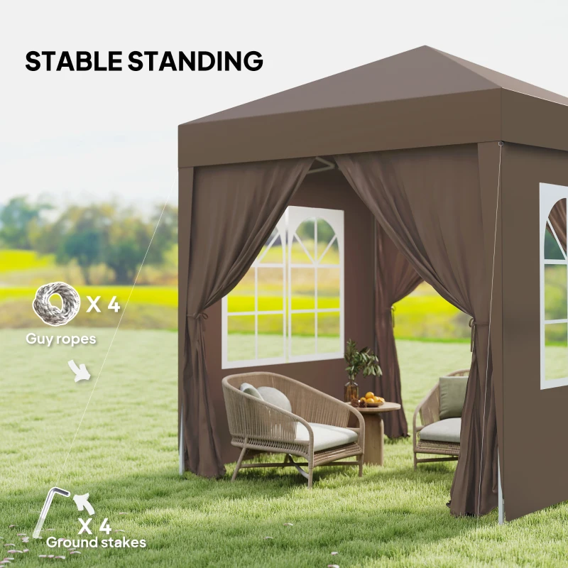 Outsunny 6.6'x6.6' Pop Up Canopy Tent with Sidewalls, Instant Sun Shelter Camping Gazebo with Carry Bag, Coffee