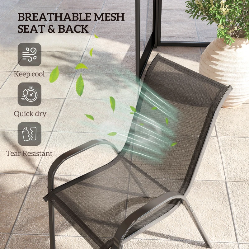 Outsunny Set of 4 Outdoor Dining Chairs, Stackable Lawn Chairs with High Back, Breathable Mesh Seat for Garden Porch, Black