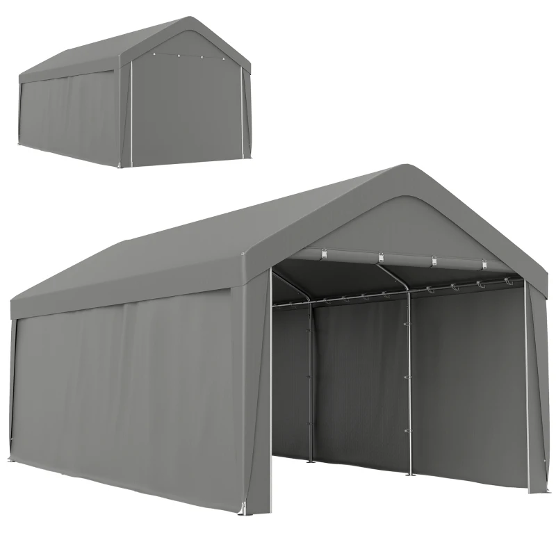 Outsunny Carport, 10 x 20 ft Portable Garage with 2 Roll-Up Doors and Removable Sidewalls for Car, Truck, Boat, Light Grey