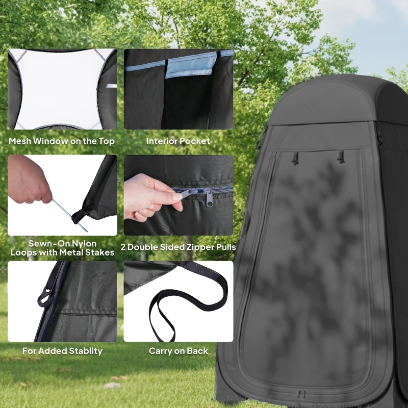 Outsunny Pop Up Shower Tent, Portable Privacy Room for Outdoor Changing, Dressing, Fishing Storage with Carrying Bag, Black