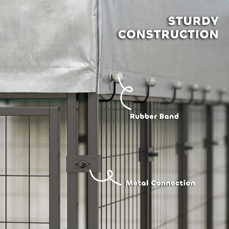 PawHut 8' x 4' x 6' Outdoor Dog Kennel, Dog Kennel Outside Run with 360° Rotating Bowls, Waterproof & UV Resistant Cover