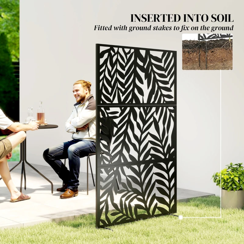 Outsunny Metal Outdoor Privacy Screen, 72" x 38" Freestanding Outdoor Divider, Black