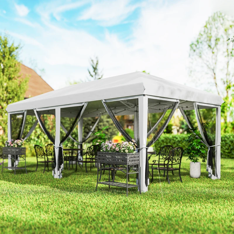 Outsunny 10' x 20' Pop Up Canopy Tent Gazebo with Removable Mesh Sidewall Netting, Carry Bag for Backyard Patio Outdoor, White
