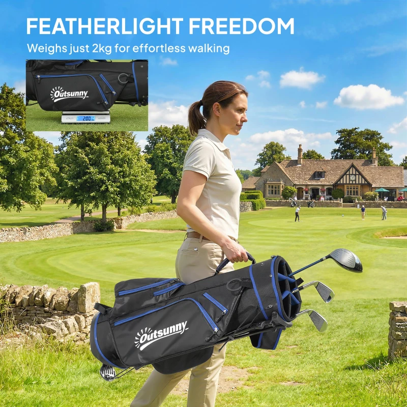 Outsunny Ultra-Lightweight Golf Stand Bag with 6-Way Dividers and Cooler Pocket, All-Weather Men's Golf Bag, Blue