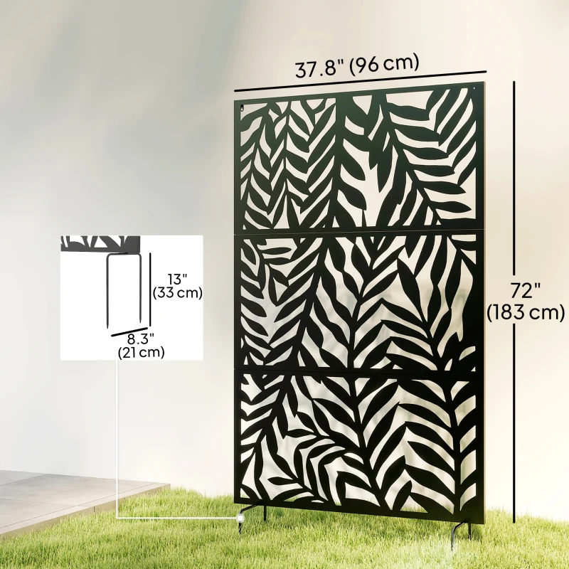 Outsunny Metal Outdoor Privacy Screen, 72" x 38" Freestanding Outdoor Divider, Black