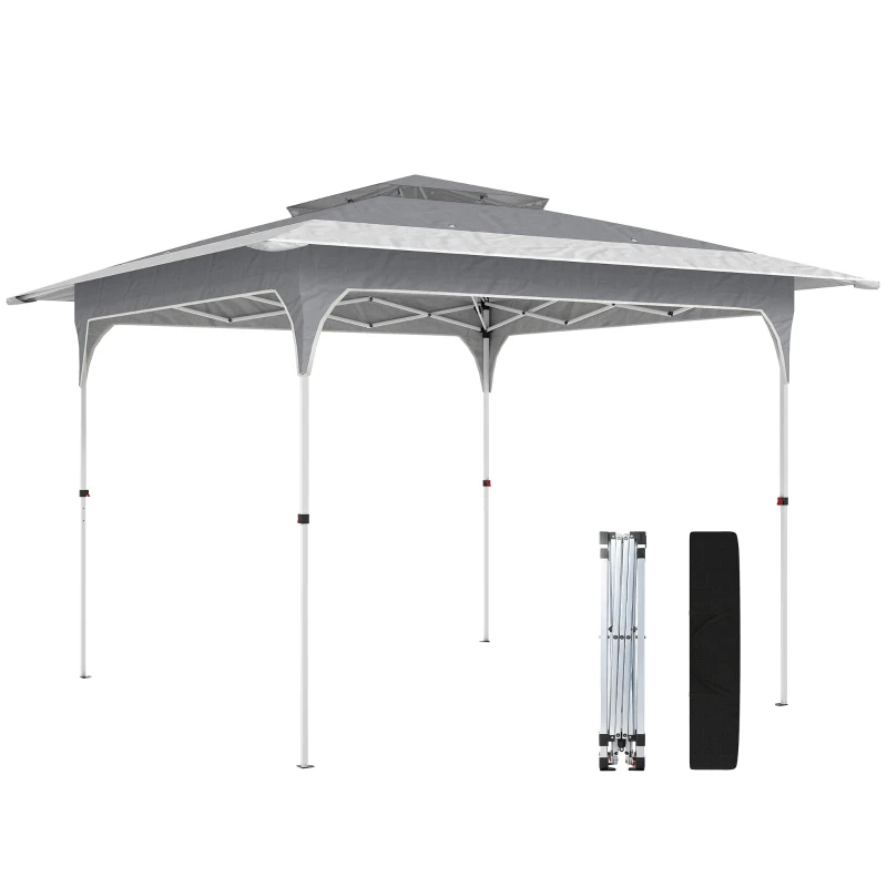 Outsunny 11.5 x 11.5 ft Pop Up Canopy Tent with 1-Button Push Easy Setup, UPF 50+ 2-Tier Instant Canopy with Carry Bag, Dark Grey