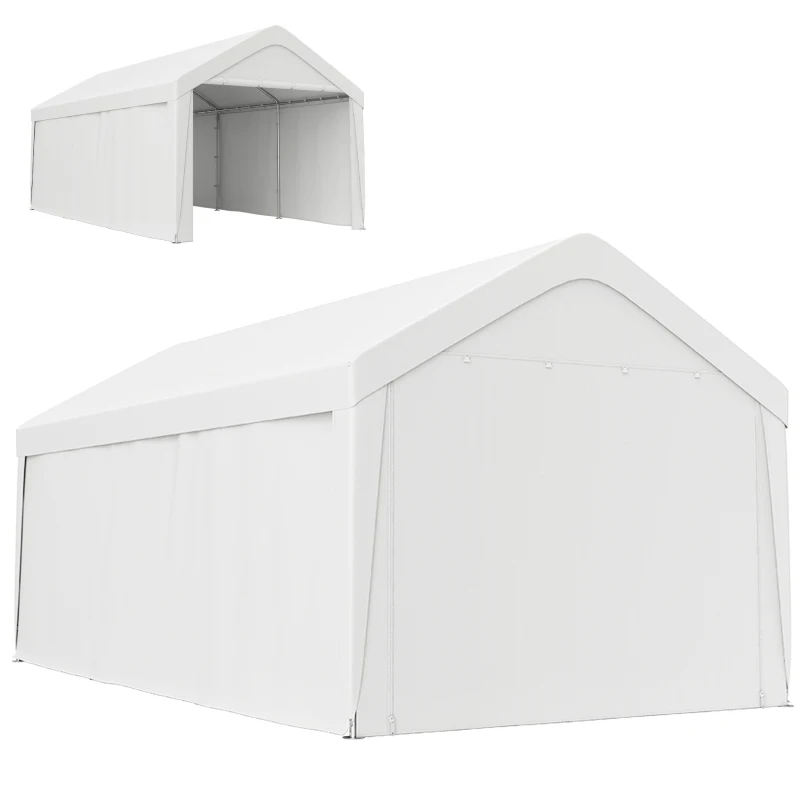 Outsunny Carport, 10 x 20 ft Portable Garage with 2 Roll-Up Doors and Removable Sidewalls for Car, Truck, Boat, White