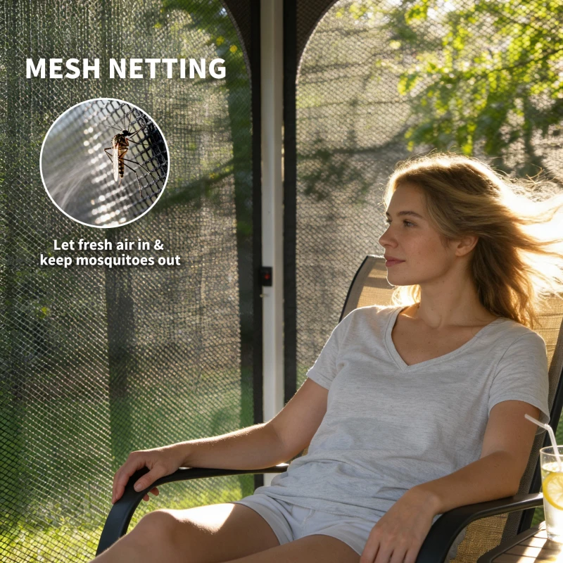 Outsunny 10 x 10 ft Pop Up Canopy Tent with Mosquito Netting, UPF 50+ Central Lock Easy Setup Outdoor Party Tent, Dark Grey