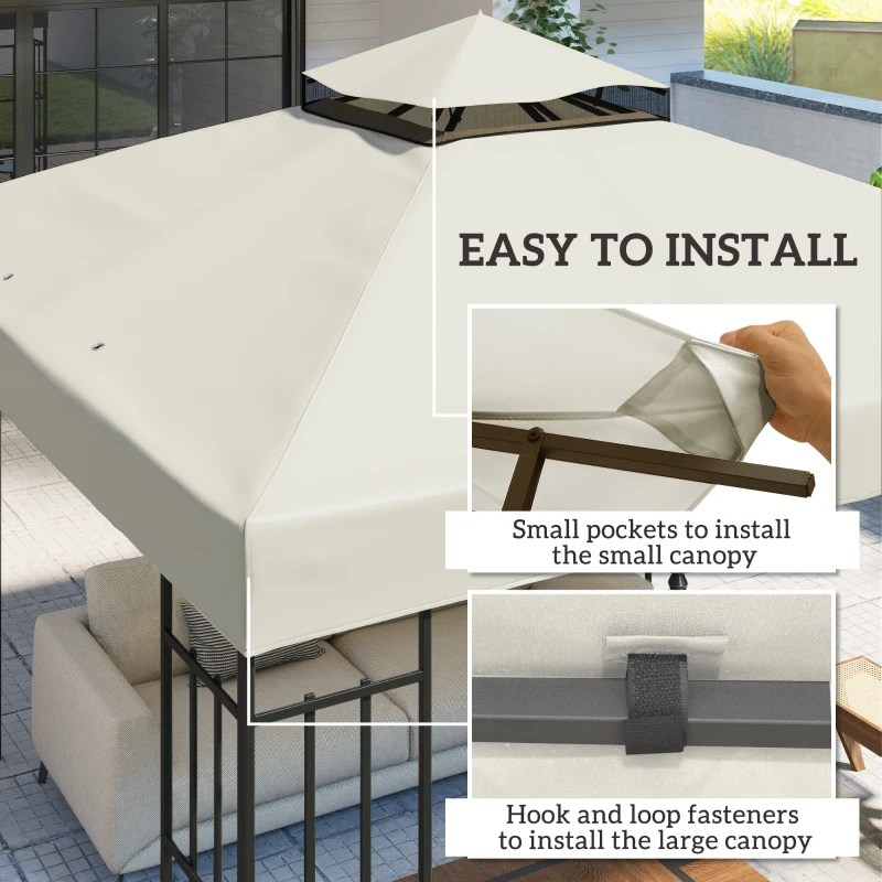 Outsunny 10' x 10' Gazebo Canopy Replacement Cover, 2-Tier Garden Gazebo Roof Replacement, UPF30+, TOP COVER ONLY, Light Grey