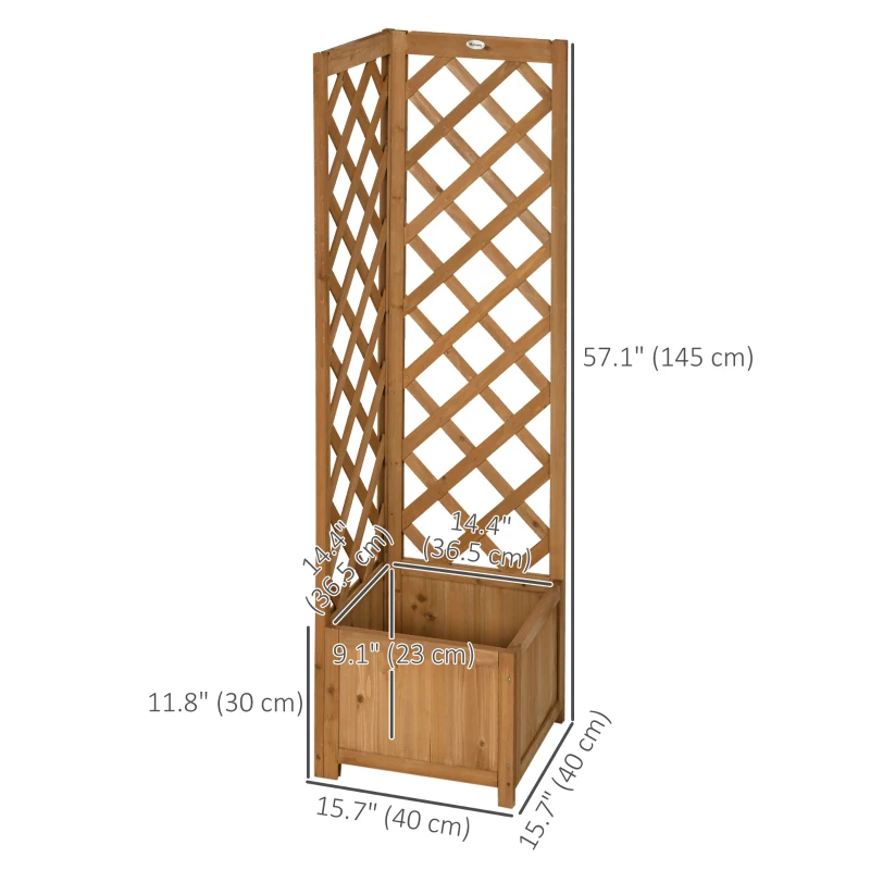 Outsunny Raised Garden Bed Wood Planter with Trellis for Vine Climbing, 16" x 16" x 57", Brown