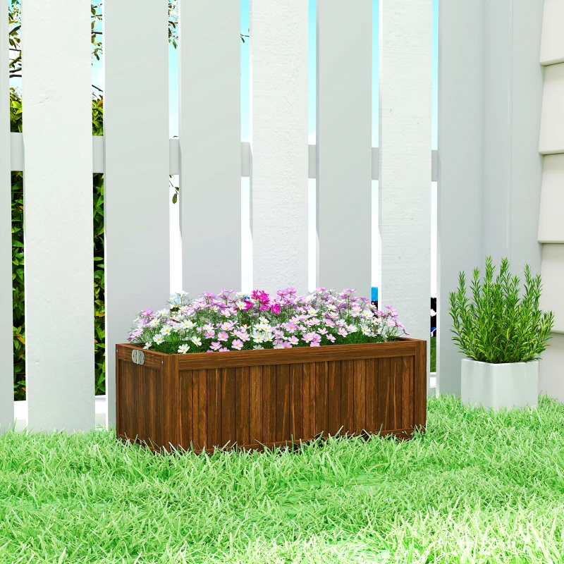 Outsunny Foldable Elevated Planter Box, Wooden Raised Garden Bed for Backyard Patio to Grow Vegetables Herbs Flowers, Carbonized