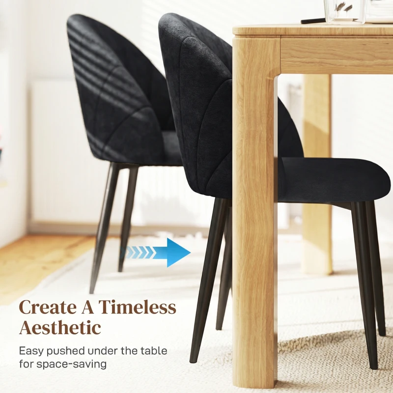 HOMCOM Modern Dining Chairs Set of 4, Upholstered Dining Room Chairs with Metal Legs, Shell Backrest, Padded Seat, Black