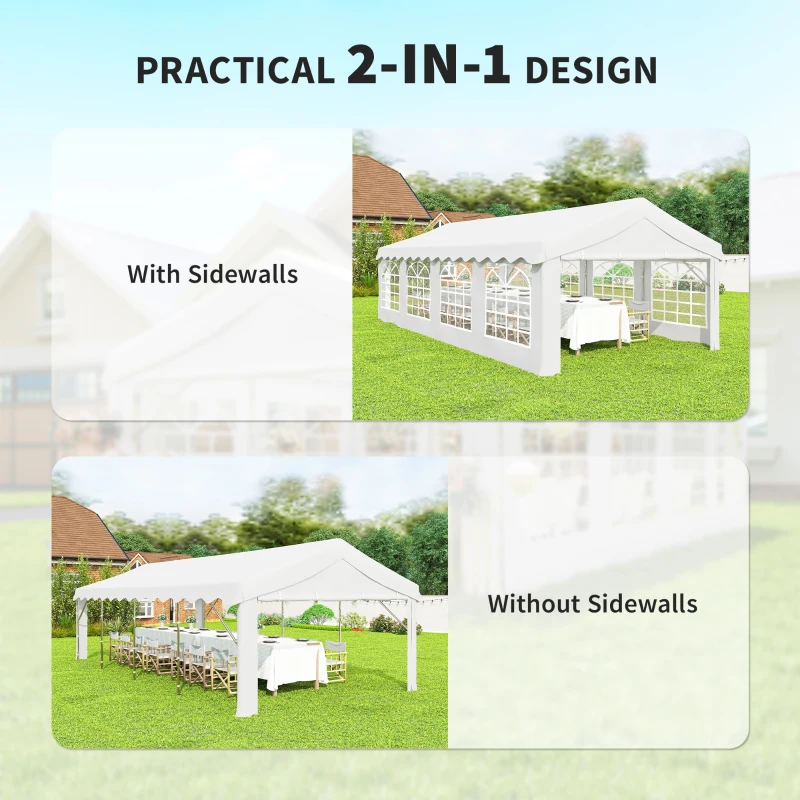 Outsunny 13'x26' Heavy Duty Large Party Tent & Carport with Removable Sidewalls, Windows, Portable Garage Canopy Tent, White