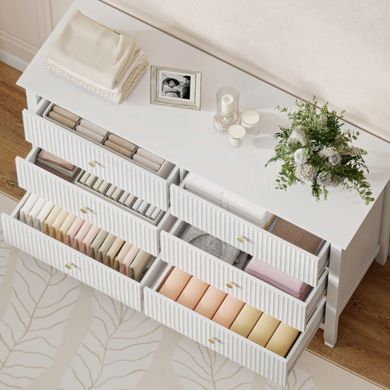 HOMCOM Double Chest of Drawers, Modern 6 Drawer Dresser for Bedroom, Living Room, Hallway, Closet, White