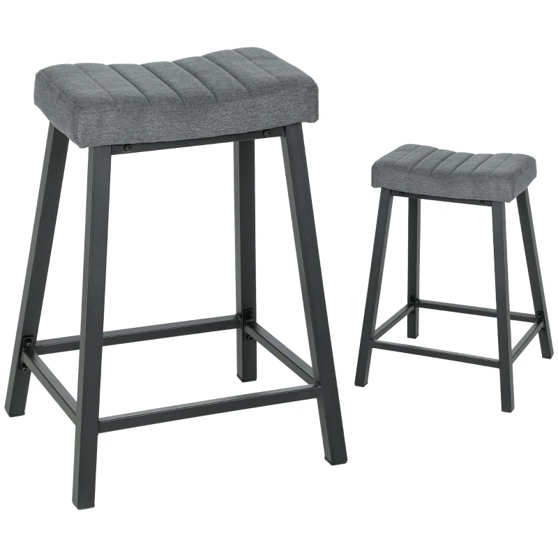 HOMCOM Set of 2 Bar Stools, Velvet Upholstered Counter Stools with Curved Seat and Footrest for Kitchen Island, Grey